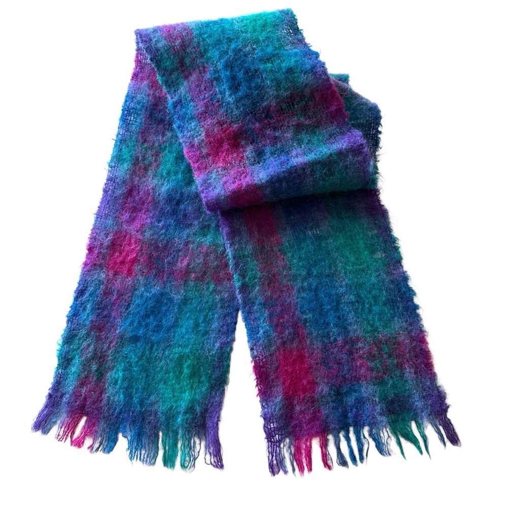 Liberty 70% Mohair 30% Wool Jewel Tone Plaid Scarf Made in Scotland - Picture 6 of 6